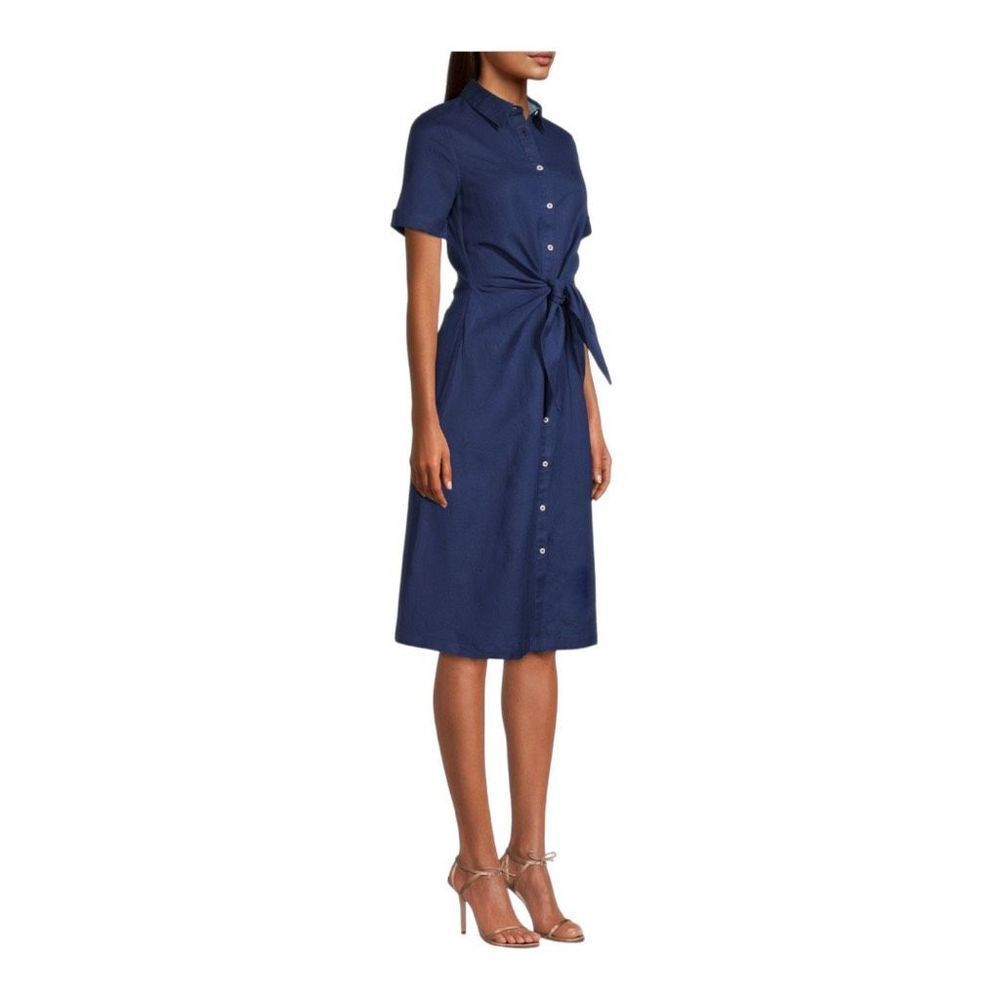 Vineyard vines Blue Linen Blend Tie Front Dress Size 10 NWT - Picture 3 of 9